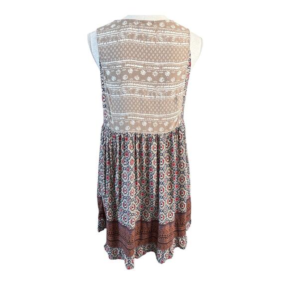 Umgee Boho Tan Navy Floral Dress Small - Picture 2 of 3